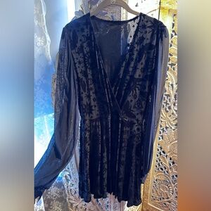 Blackmilk Elegant Black Sheer velvet Dress with witchy gothic patterned
